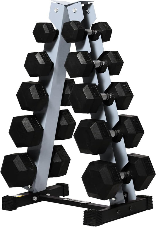 RitFit 250LB/300LB Rubber Hex Dumbbell Sets with Weights Rack, Multiple Color Choices Available, Great Gym Equipment for Home, Strength Training, Workouts