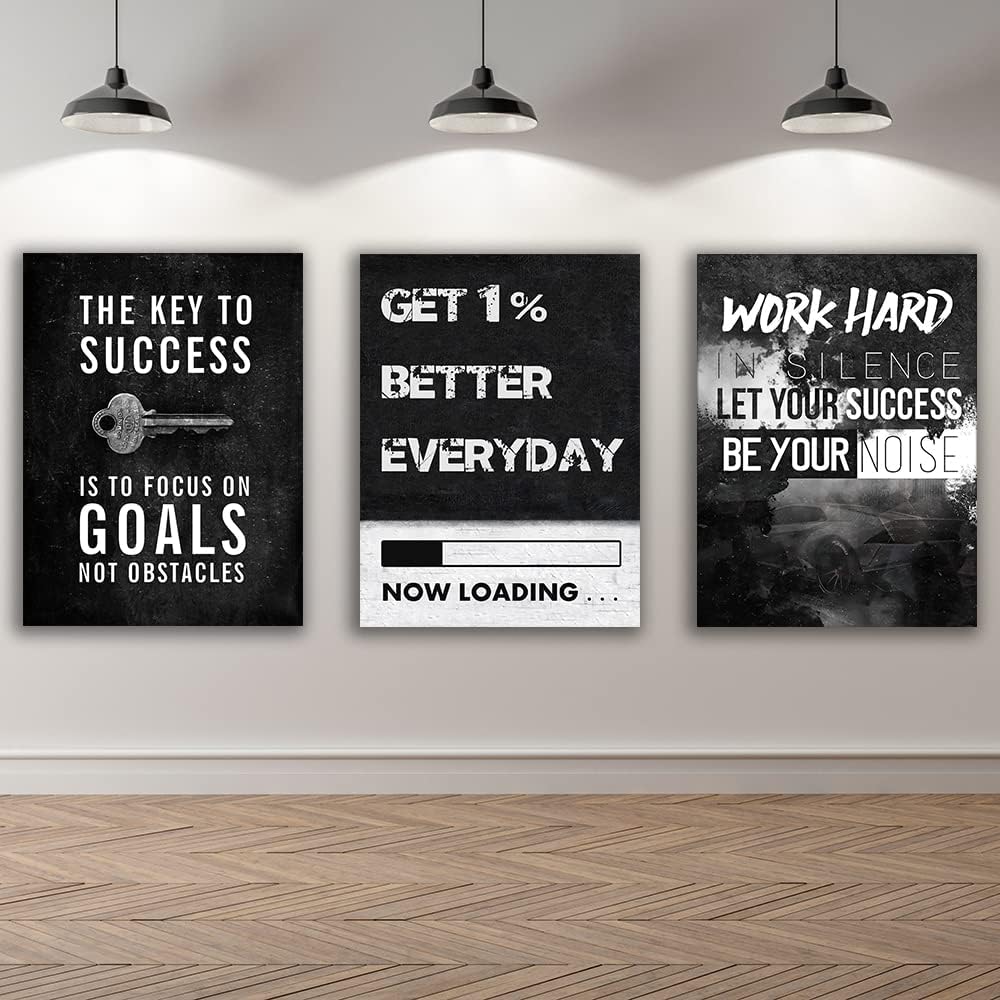 Yetaryy Motivational Poster Inspirational Wall Art 3 Pieces Canvas Painting Lion Artwork for Living Room Office Modern Home Decor Prints Pictures Wall Decor Framed Ready to Hang [36''Wx 16''H]