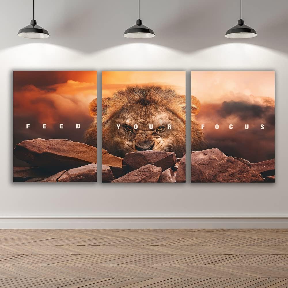 Motivational Wall Art Inspirational Wall Art 3 Pieces Canvas Poster Wall Painting Lion Artwork for Living Room Bedroom Home Decor Prints Pictures Office Wall Decor Framed Ready to Hang 48''Wx 24''H