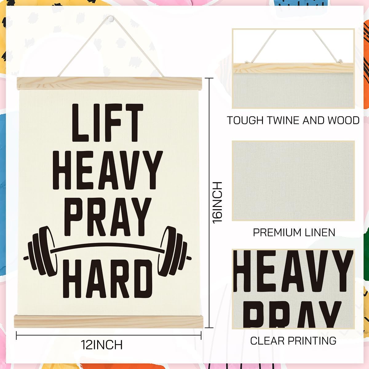 Gym Motivational Posters Funny College Dorm Posters Gifts for Guys Girls Friends Lift Heavy Pray Hard Gym Flag Wall Art Decor Sign for Home Gym Bedroom Office
