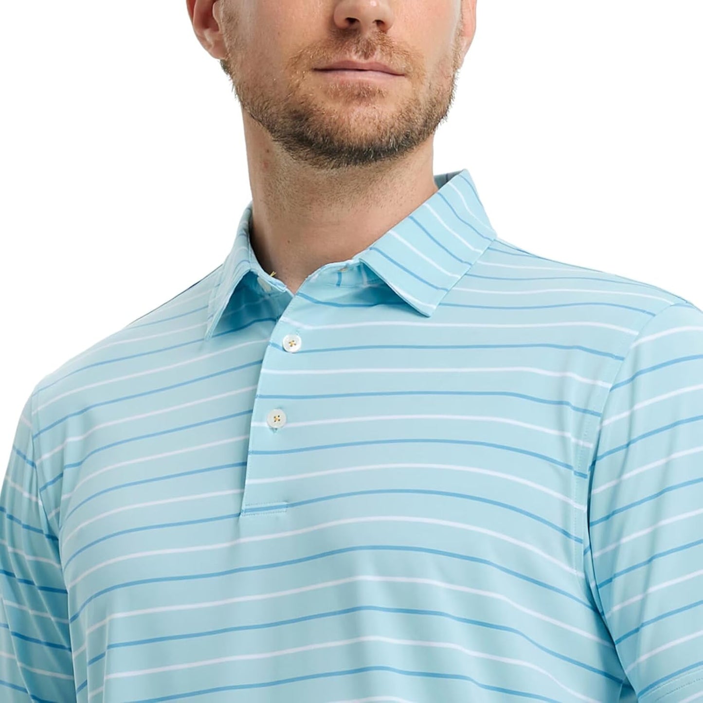 Rouen Mens Golf Shirt Moisture Wicking Dry Fit Performance Stripe Casual Collared Short Sleeve Golf Polo Shirts for Men