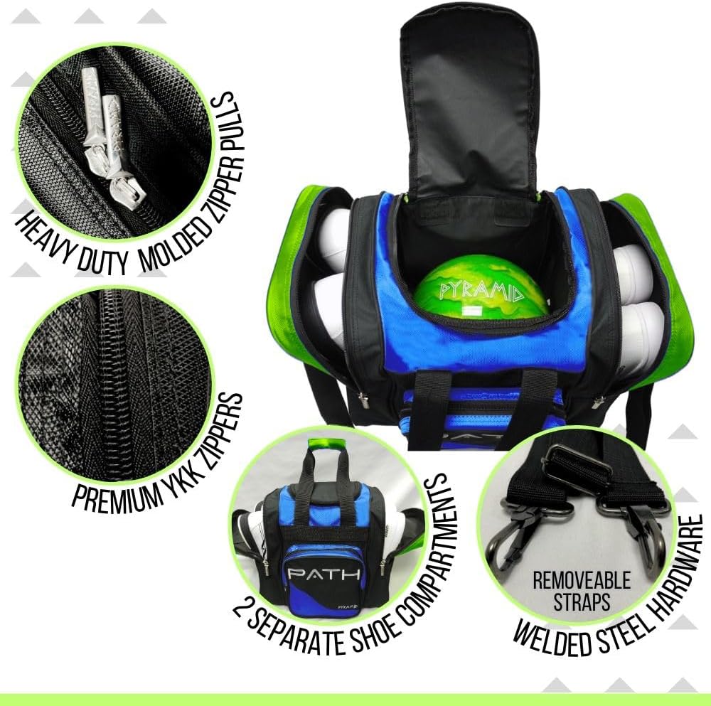 Pyramid Path Pro Deluxe Single Bowling Ball Tote - Holds One Ball, One Pair Shoes Up to Mens 15