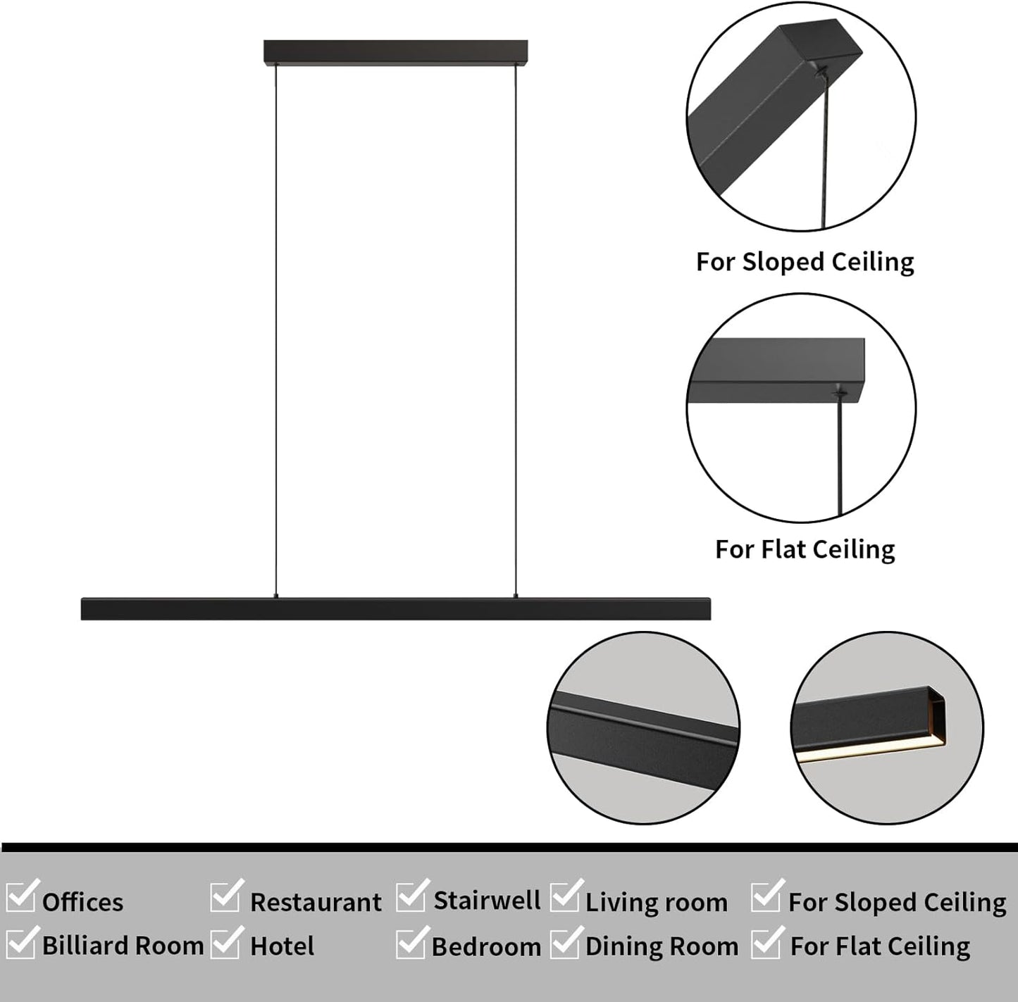 Modern Ceiling Pendant Lights,71in LED Black Linear Chandelier with Remote Control 3000k-6000K Adjustable Color Temperature,Island Lighting Hanging Light for Kitchen,Dining Room,Living Room