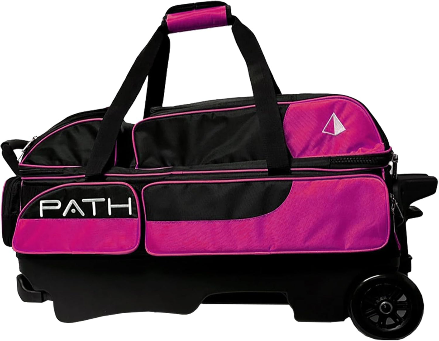 Pyramid Path Triple Premium Deluxe Roller Bowling Bag With Extra Large Separate Shoe Compartment (Up To US Mens Size 16) and 5 Accessory Pockets, 5" Wheels, Retractable Locking Handle - Extends to 42"