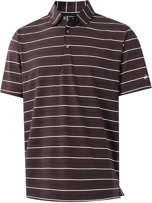 Rouen Mens Golf Shirt Moisture Wicking Dry Fit Performance Stripe Casual Collared Short Sleeve Golf Polo Shirts for Men