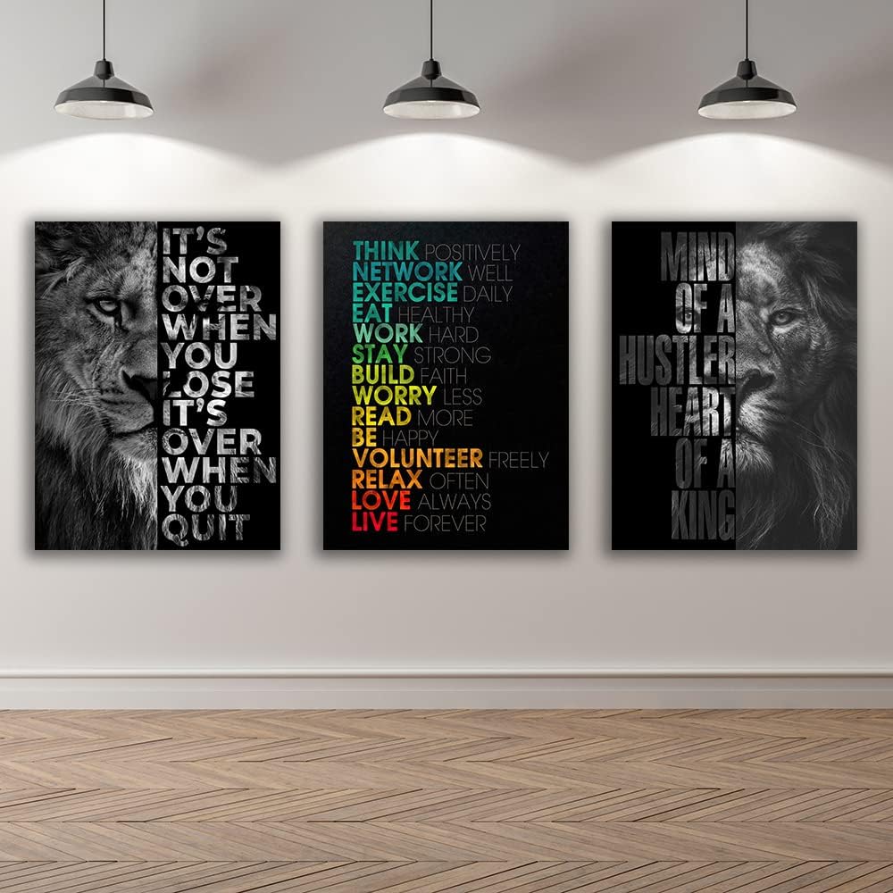 Motivational Canvas Painting Wall Art Execution Grind Hustle Inspirational Wall Art Success Entrepreneur Poster Positive Quotes Wall Poster Framed for Home Office Wall Decor[36''Wx 16''H]