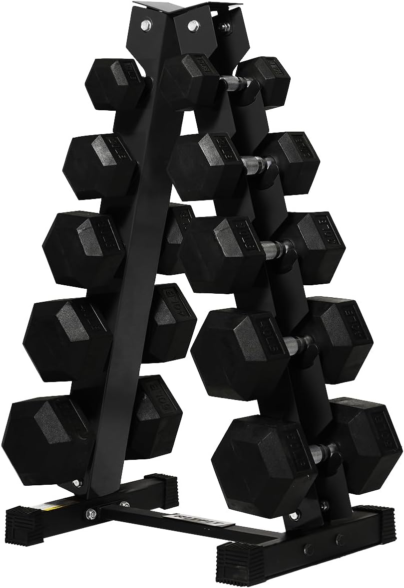 RitFit 250LB/300LB Rubber Hex Dumbbell Sets with Weights Rack, Multiple Color Choices Available, Great Gym Equipment for Home, Strength Training, Workouts
