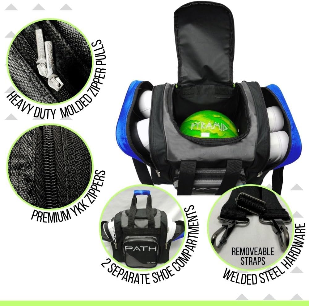Pyramid Path Pro Deluxe Single Bowling Ball Tote - Holds One Ball, One Pair Shoes Up to Mens 15
