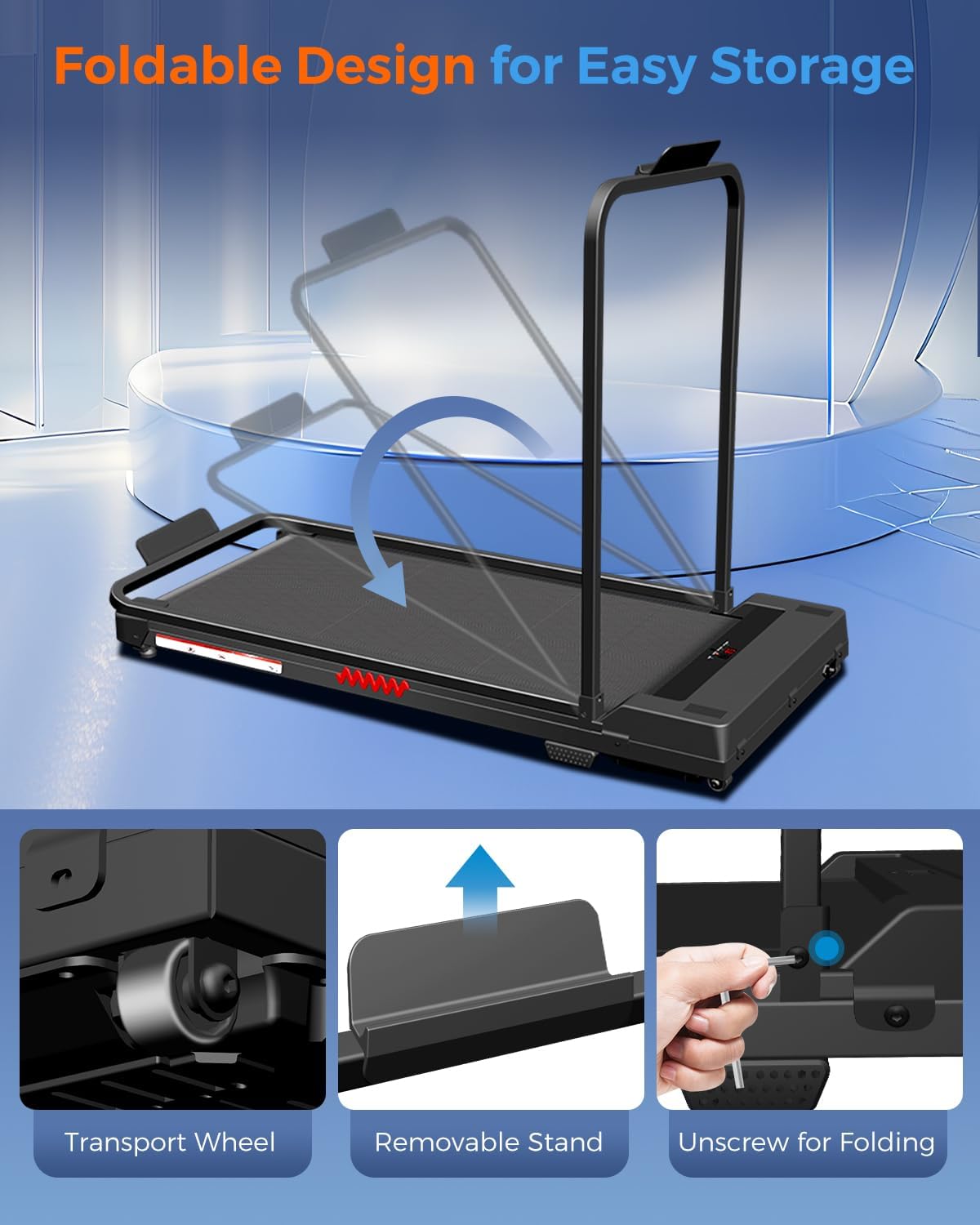 Portable Foldable Treadmills for Home, Small Folding Treadmill for Home Office with 300 LBS Capacity, Walking Running Exercise Electric Compact Treadmill with LED Display