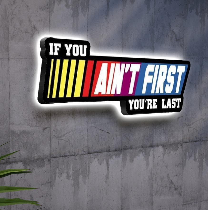 NEONSIGN If You Ain't First You Are Last LED Neon Sign Gym Motivation Lightbox Fitness Wall Decor with USB Powered Dimmable for Gym Home Fitness Decoration (18x7 inches)