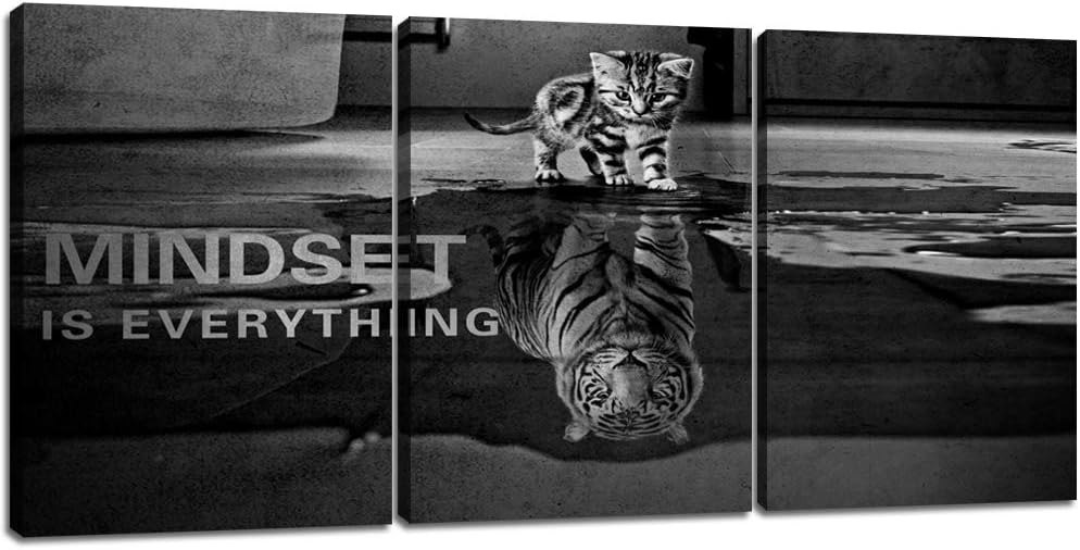 3 Panels Mindset is Everything Motivational Canvas Wall Art Inspirational Entrepreneur Quotes Poster Print Artwork Painting Picture for Framed Home Decoration Living Room office bedroom 36''W x 16''H