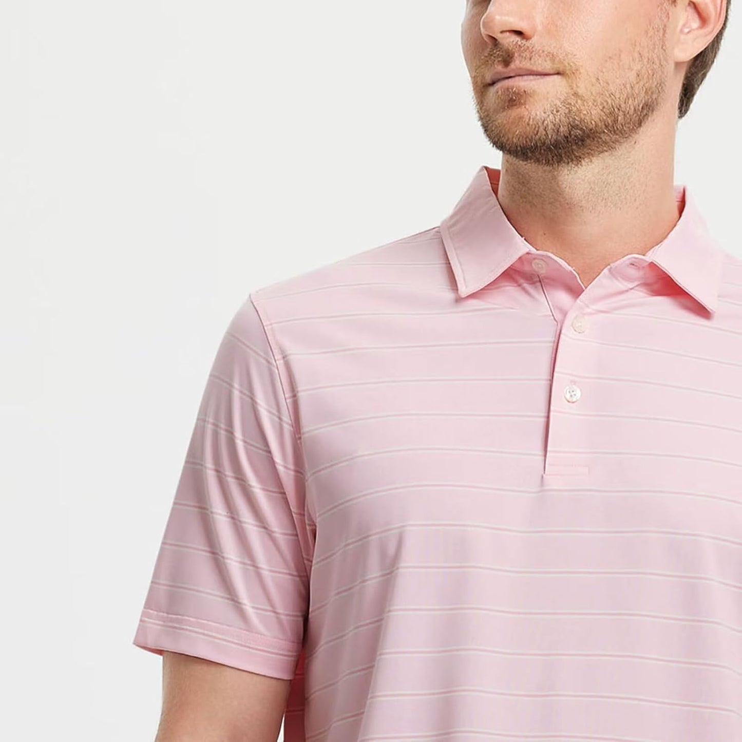 M MAELREG Golf Shirts for Men Moisture Wicking Striped Polo Performance Dry Fit Business Sports Mens Polo Shirts Short Sleeve