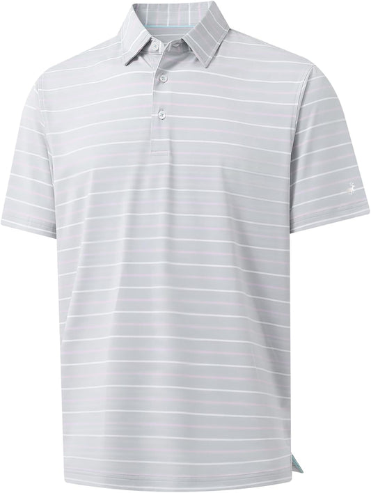 Rouen Mens Golf Shirt Moisture Wicking Dry Fit Performance Stripe Casual Collared Short Sleeve Golf Polo Shirts for Men