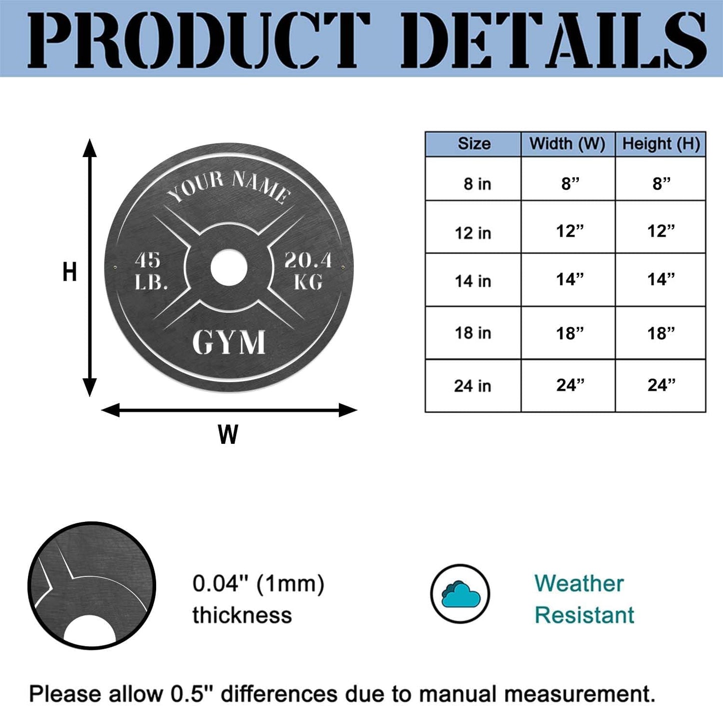 Personalized Home Gym LED Tin Metal Sign Multiple Sizes, Weight Lifting Exercise Workout Room Training Fitness Center Motivational Inspirational Quotes Decor Wall Art Hanging Accessories (11 LED)