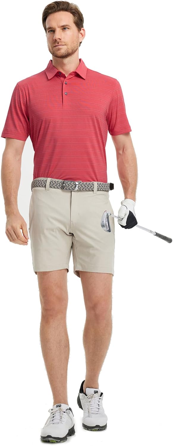 Rouen Polo Shirts for Men Dry Fit Performance Heather Stripe Golf Polo Moisture Wicking Lightweight Breathable Golf Shirts