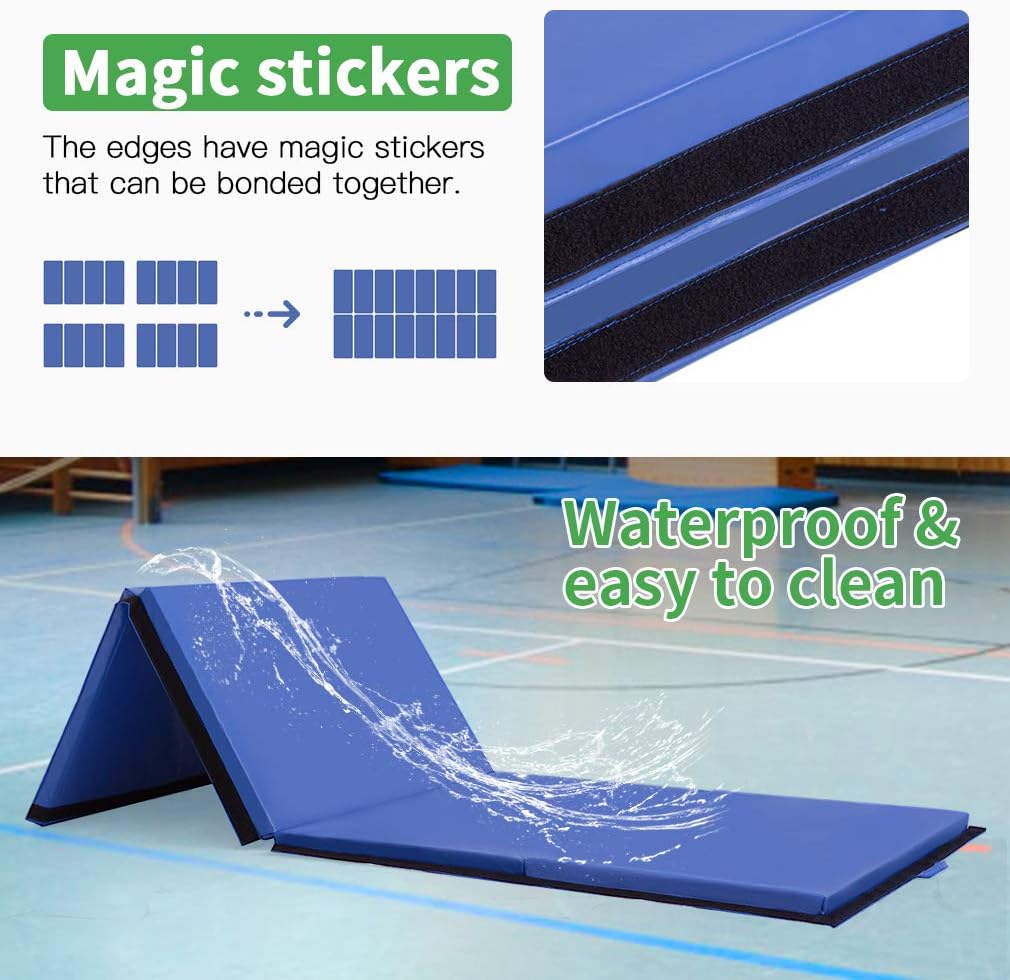 Gymnastics Tumbling Mats Portable Gymnastics Mat Foldable Tumbling Mat 2'x6'/4'x8' PU Leather Exercise Mat Yoga Mat with Carrying Handles for home Workout outdoor Yoga Gymnastics