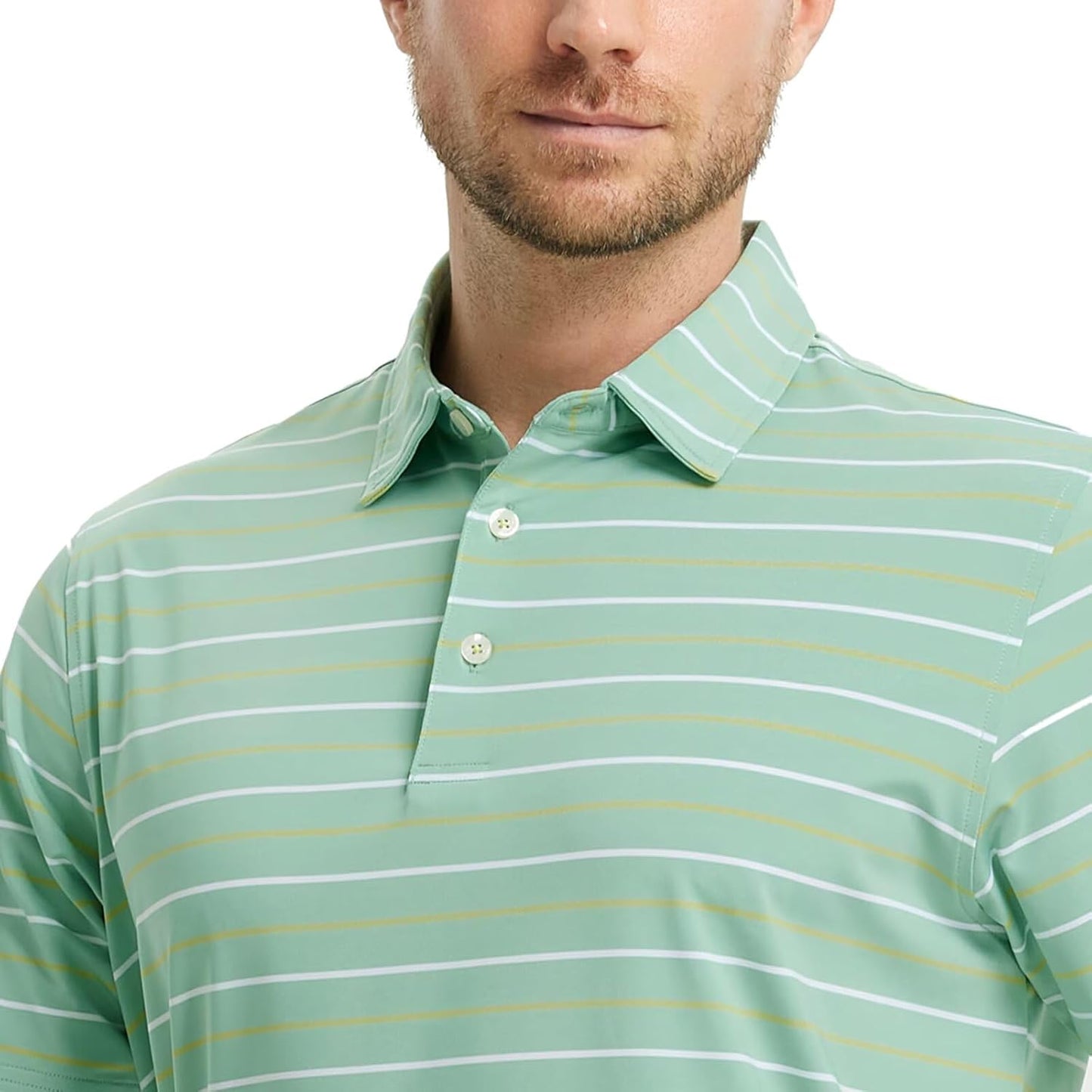 Rouen Mens Golf Shirt Moisture Wicking Dry Fit Performance Stripe Casual Collared Short Sleeve Golf Polo Shirts for Men