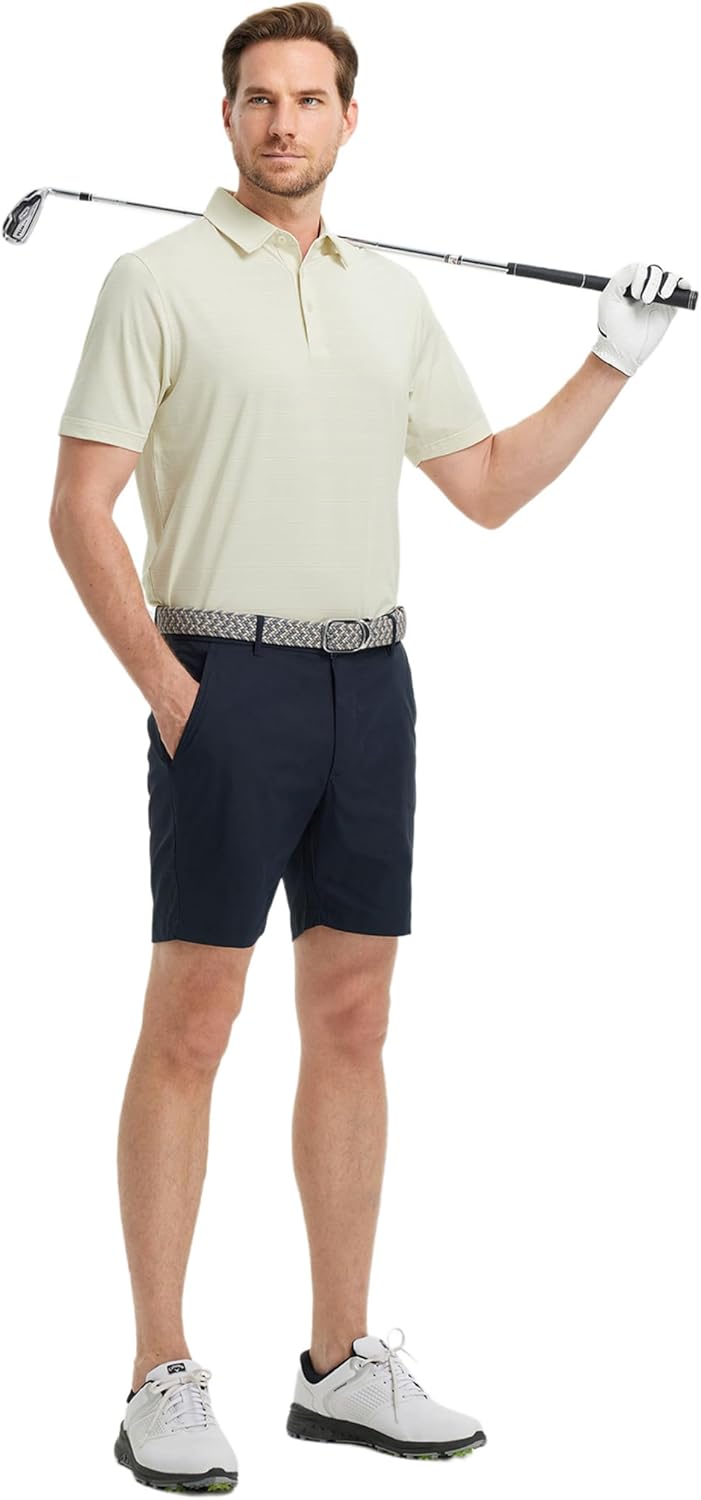 Rouen Polo Shirts for Men Dry Fit Performance Heather Stripe Golf Polo Moisture Wicking Lightweight Breathable Golf Shirts