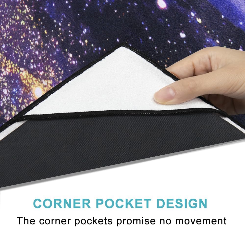 QIYI Large Yoga Mat Towel with Corner Pockets, Non Slip Sweat Absorbent Hot Yoga Towels, Soft Yoga Blankets with Travel Bag, Skidless Mat Cover for Workout, Gym, Fitness - 74"x26", Purple & Pink Grain