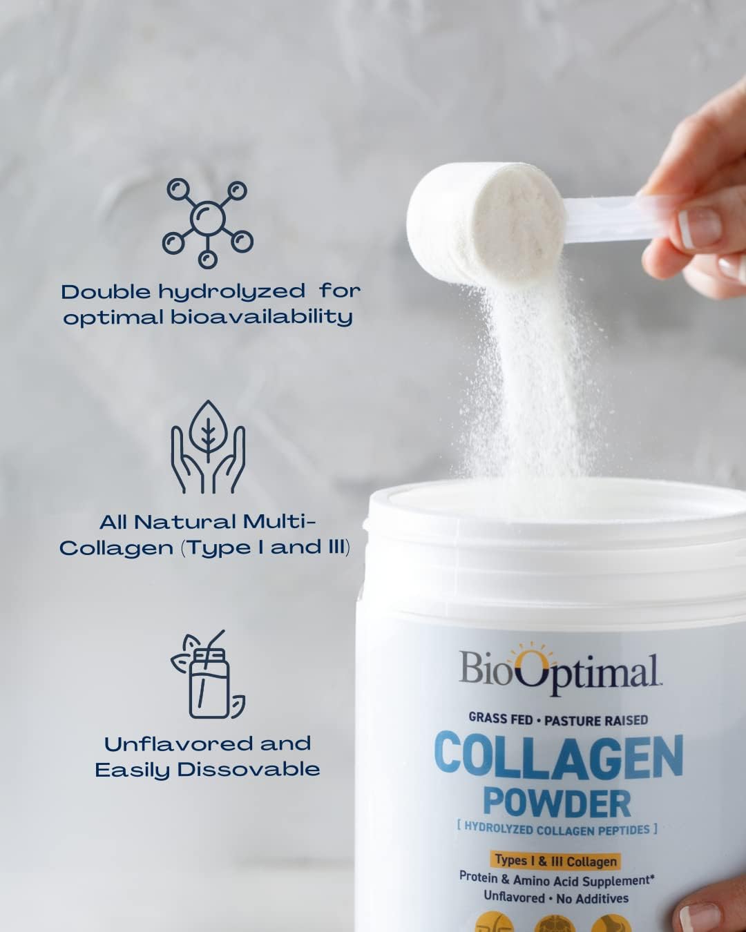 Collagen Peptides Powder - Grass-Fed, Pasture-Raised Hydrolyzed Protein Supplement for Skin, Hair, & Nails - Non-GMO, Zero Sugar Daily Supplement for Men & Women (30 Servings)
