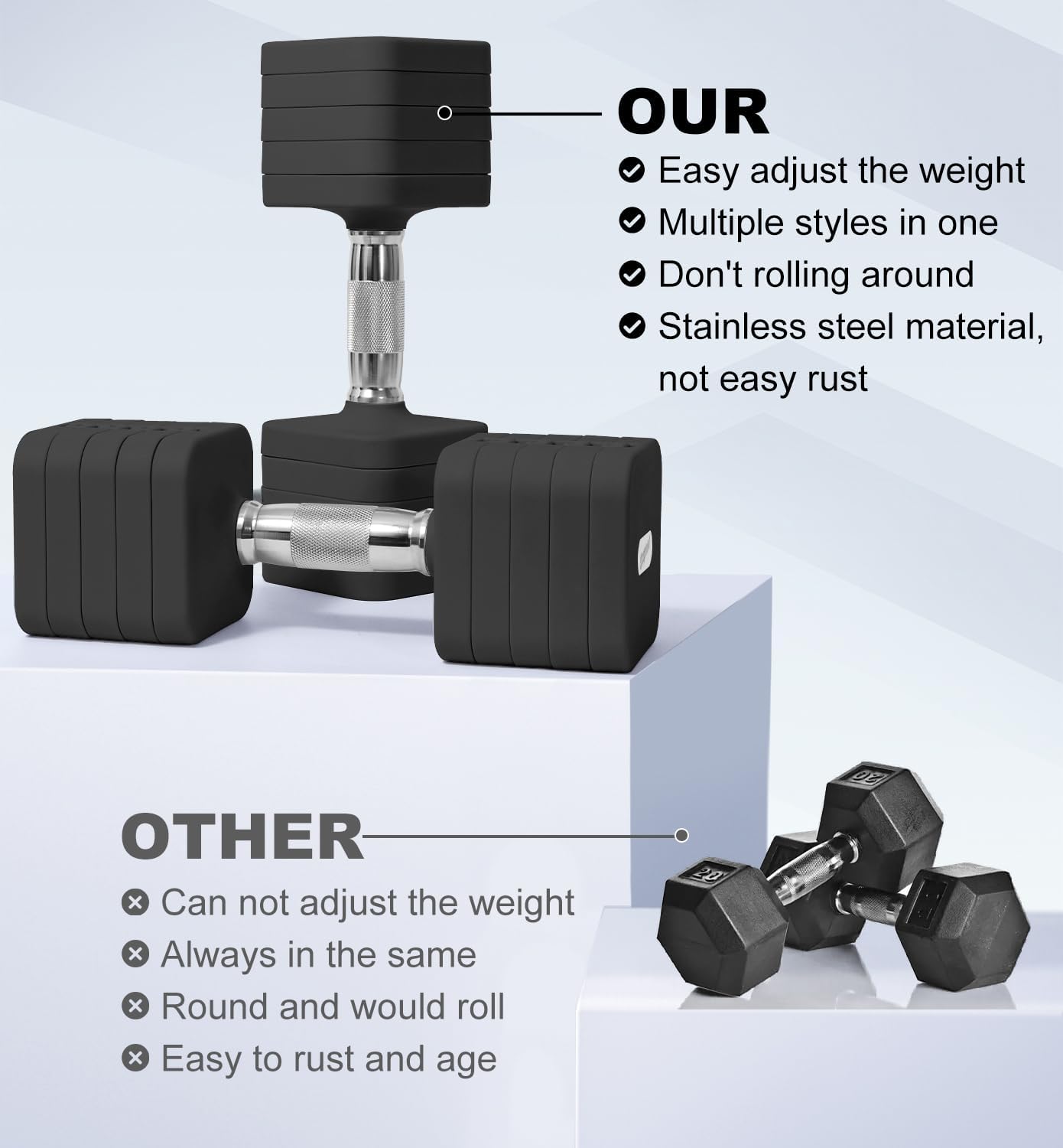 15LB 20LB 50LB Adjustable Dumbbell Set Free Weights Dumbbells Set for Women Men Hand Weights Sets Adjust Dumbbell Weight Sets for Home Gym Exercise Workout Strength Training Equipments