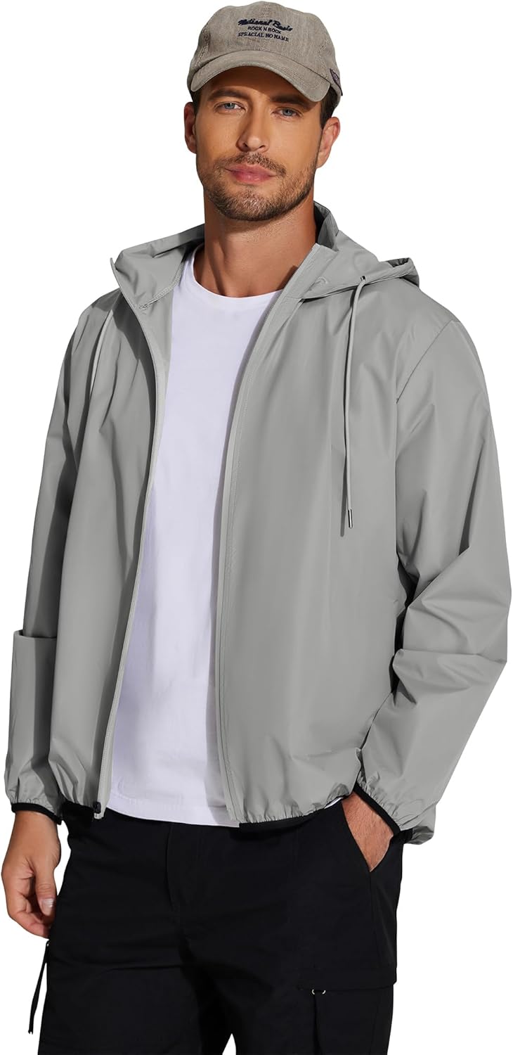 COOFANDY Men's Packable Rain Jacket Lightweight Waterproof Raincoat with Hood Travel Hiking Golf Windbreaker