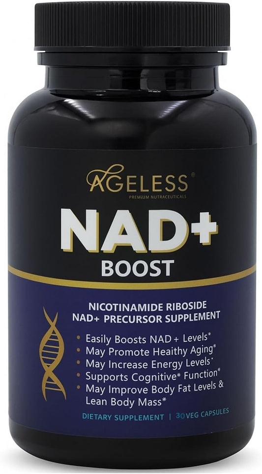 Ageless NAD Supplements for Women & Men | High Purity 300mg Nicotinamide Riboside Chloride | NMN Supplement for Anti-Aging | Support Energy, Focus, Body Fat and Cognitive Function 30 Count
