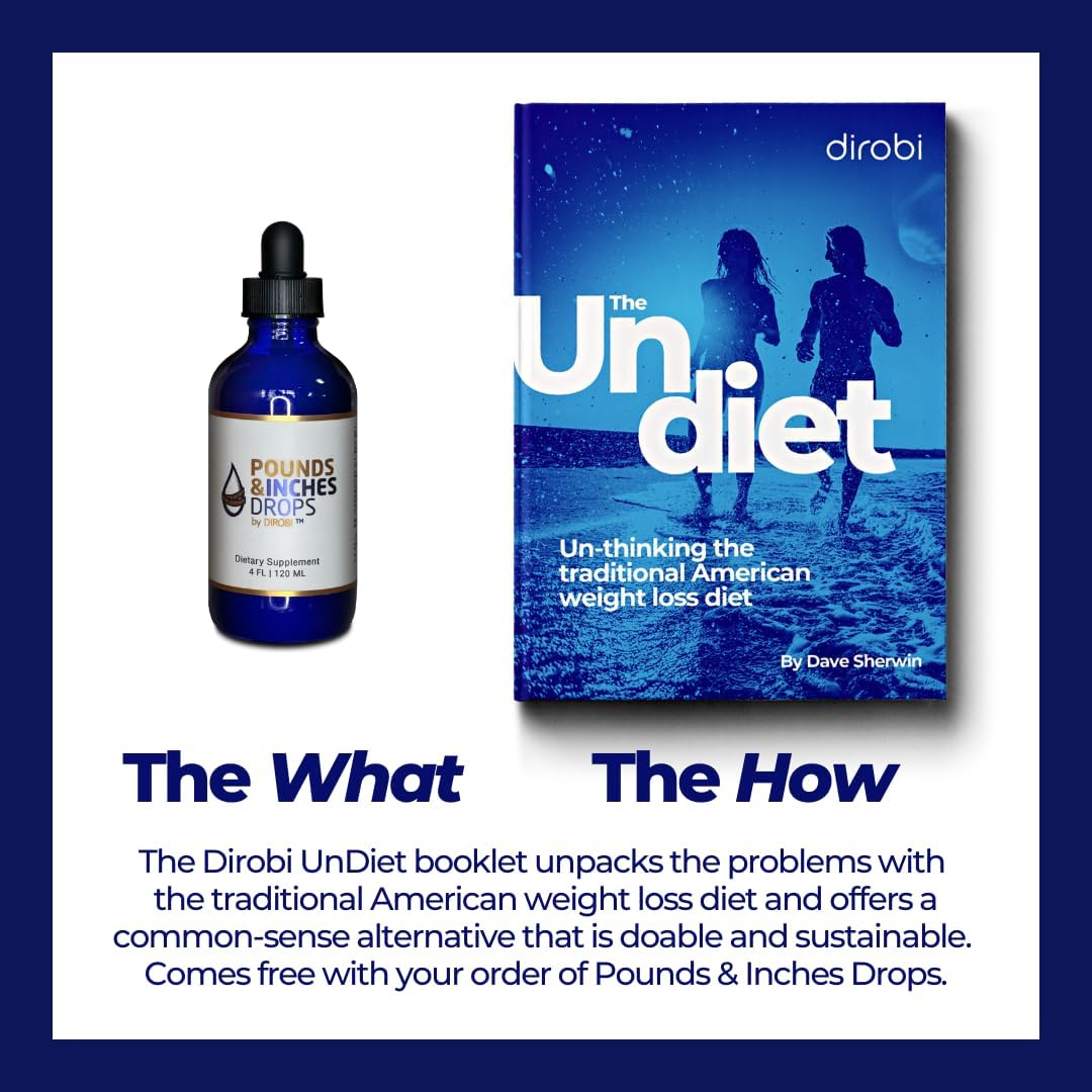 Dirobi Pounds and Inches Weight Management Drops, Liquid Supplement for Women and Men, Diet-Pill Alternative with Delicious Blueberry Flavor, 2 Oz. Bottle