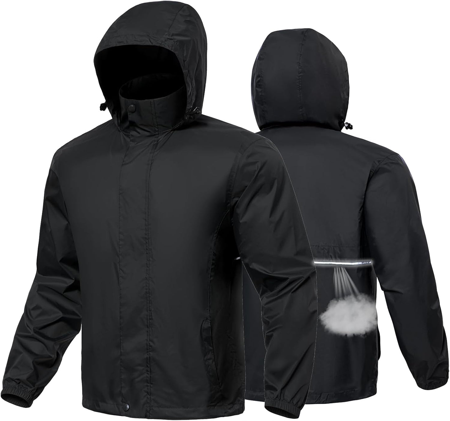 MANSDOUR Men's Packable Rain Jacket Waterproof Lightweight Windbreaker Cycling Golf Hiking Reflective Raincoat with Hood