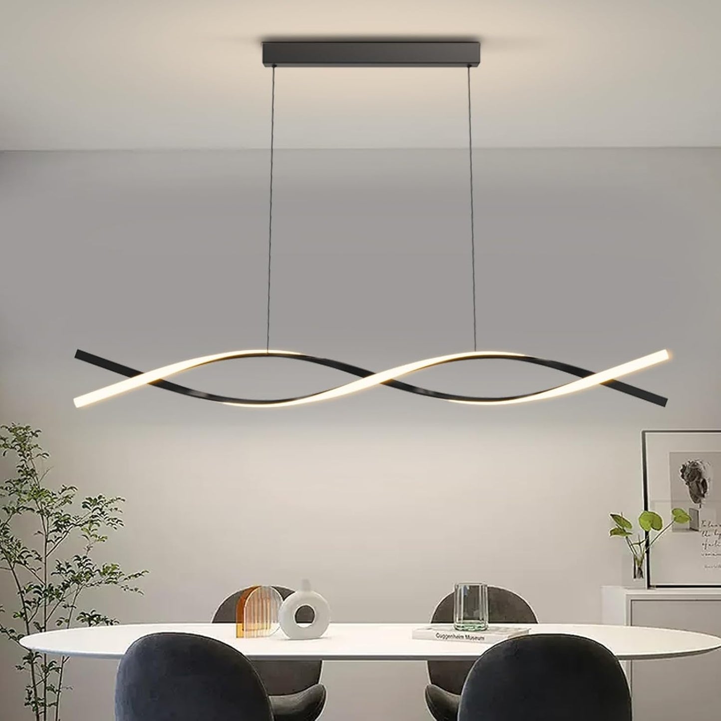 Modern Pendant Lights Fixture, 39in Aluminum LED Chandelier with Remote Control Dimmable 3000k-6000K Color Temperature, Island Lighting Lamp for Kitchen, Dining Room, Billiard Room