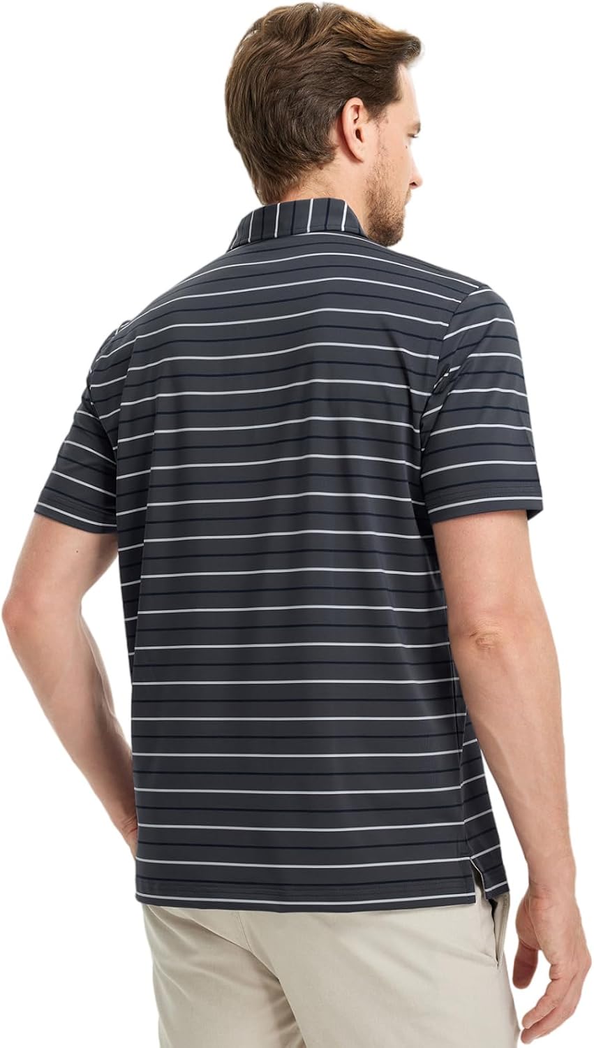 Rouen Mens Golf Shirt Moisture Wicking Dry Fit Performance Stripe Casual Collared Short Sleeve Golf Polo Shirts for Men