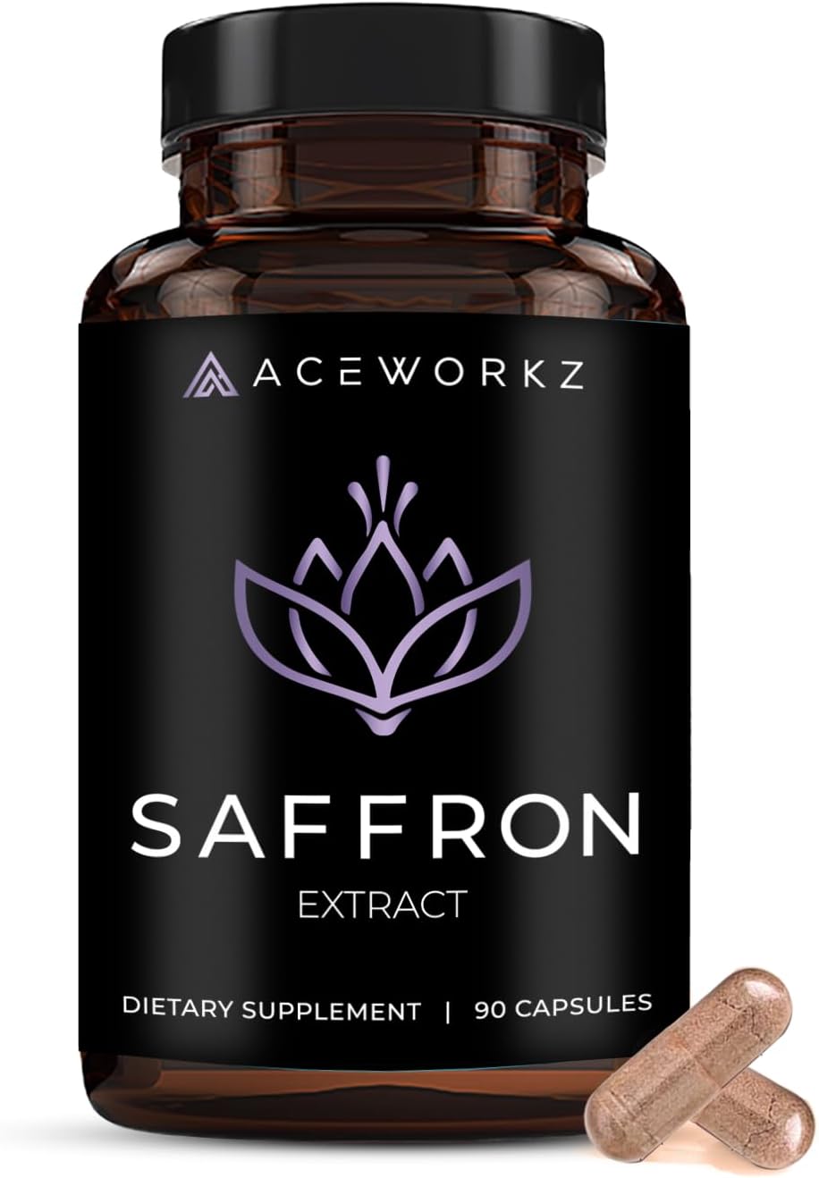 ACEWORKZ Saffron Supplement - 100% Pure Saffron Extract Capsules - Support Weight Management, Craving Control & Eye Health - for Women & Men (90 Capsules)