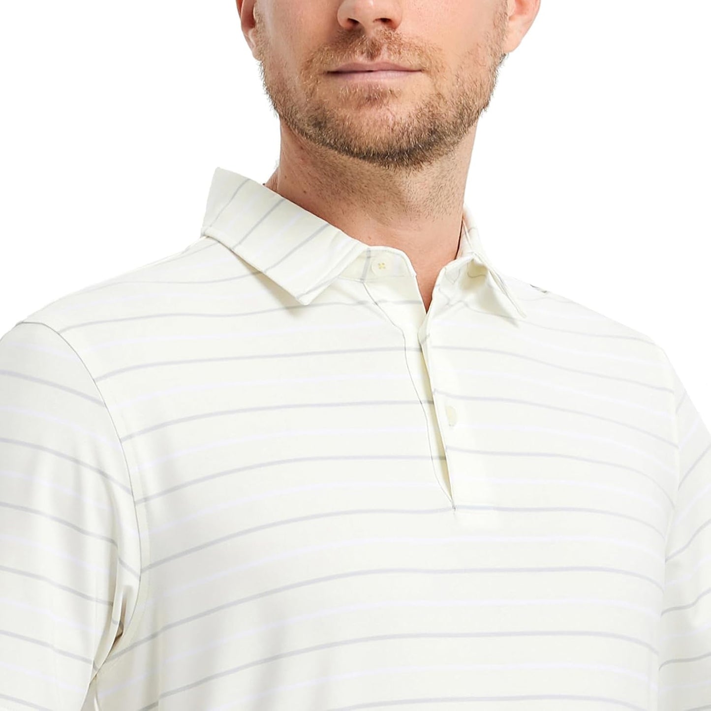 Rouen Mens Golf Shirt Moisture Wicking Dry Fit Performance Stripe Casual Collared Short Sleeve Golf Polo Shirts for Men
