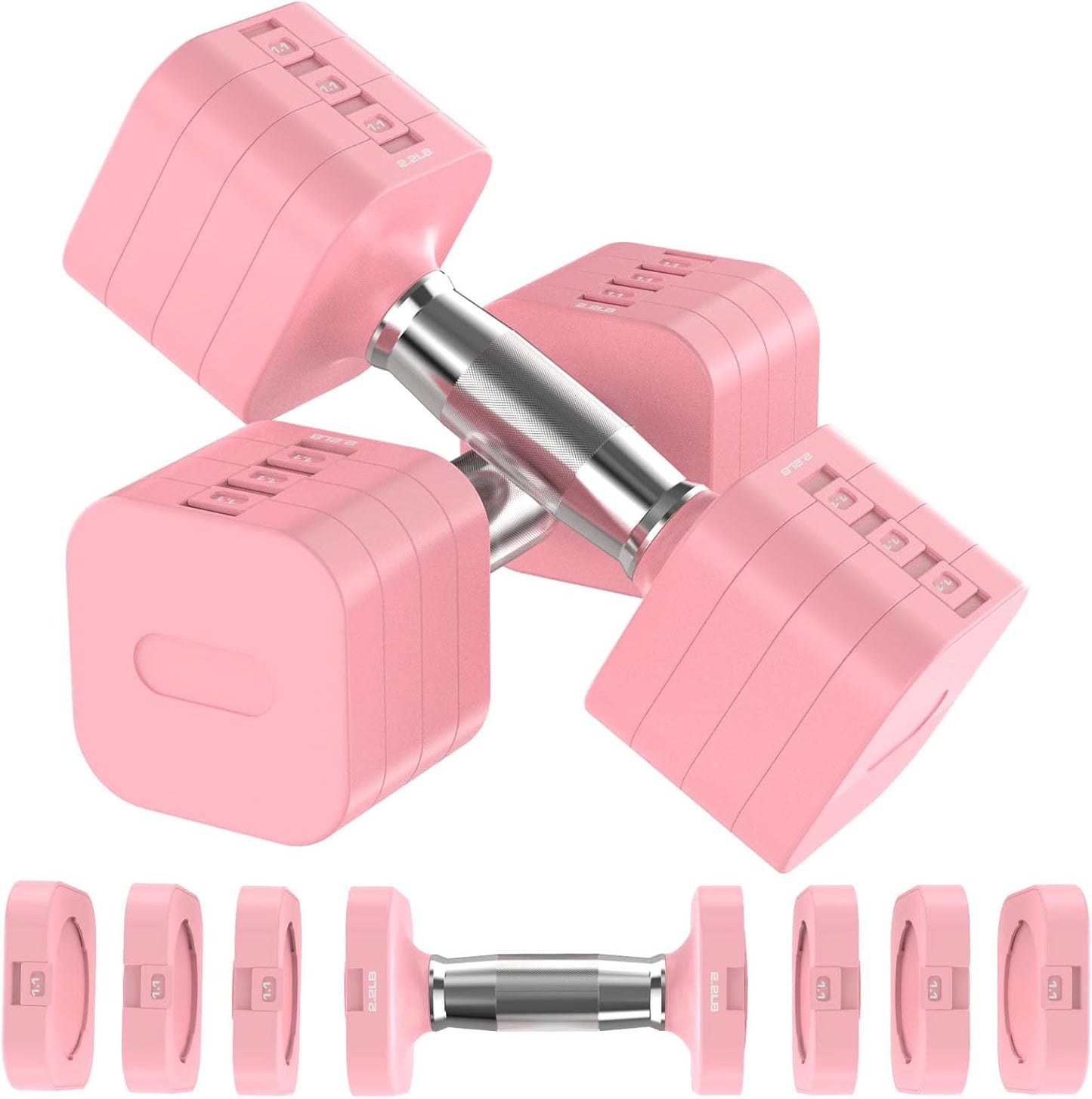 22LBS Adjustable Dumbbells Set, Adjustable Weight Dumbbells with 4 Levels 4.4lb, 6.6lb, 8.8lb, 11lb, Hand Weights Sets for Women/Men Home Gym Full Body Workout
