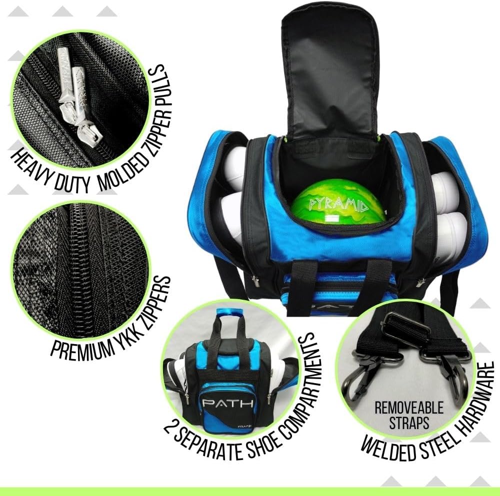 Pyramid Path Pro Deluxe Single Bowling Ball Tote - Holds One Ball, One Pair Shoes Up to Mens 15