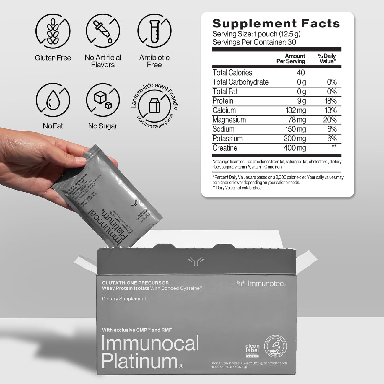 Immunocal Platinum Glutathione Precursor – Whey Protein Isolate, Anti-Aging, Skin + Cell Renewal, Immune Support, Detox + Bone Support | Fat and Sugar Free, Lactose-Intolerant Friendly | 30 Servings