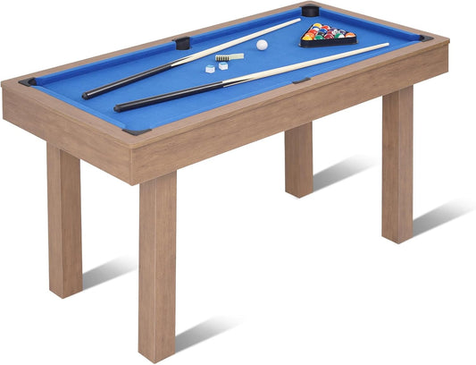 54" Portable Pool Table - Billiard Table for Kids & Adults with 2 Cues, Triangle Rack, Chalk & Brush - Compact Wooden Game Table for Home, Game Room, Indoor & Outdoor