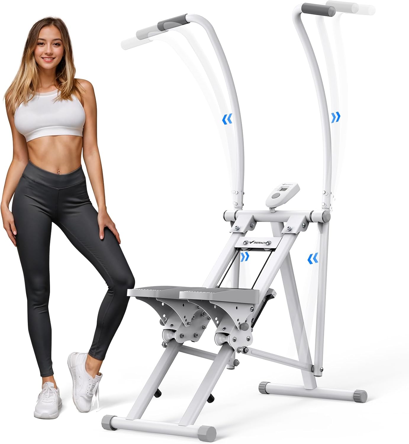 MERACH Stair Stepper for Home Gym Exercise, New Version Vertical Climber Machine for Full-Body Workout, Compact Folding Cardio Exercise Climber with Extended Step Range, Adjustable Handlebar & Pedals