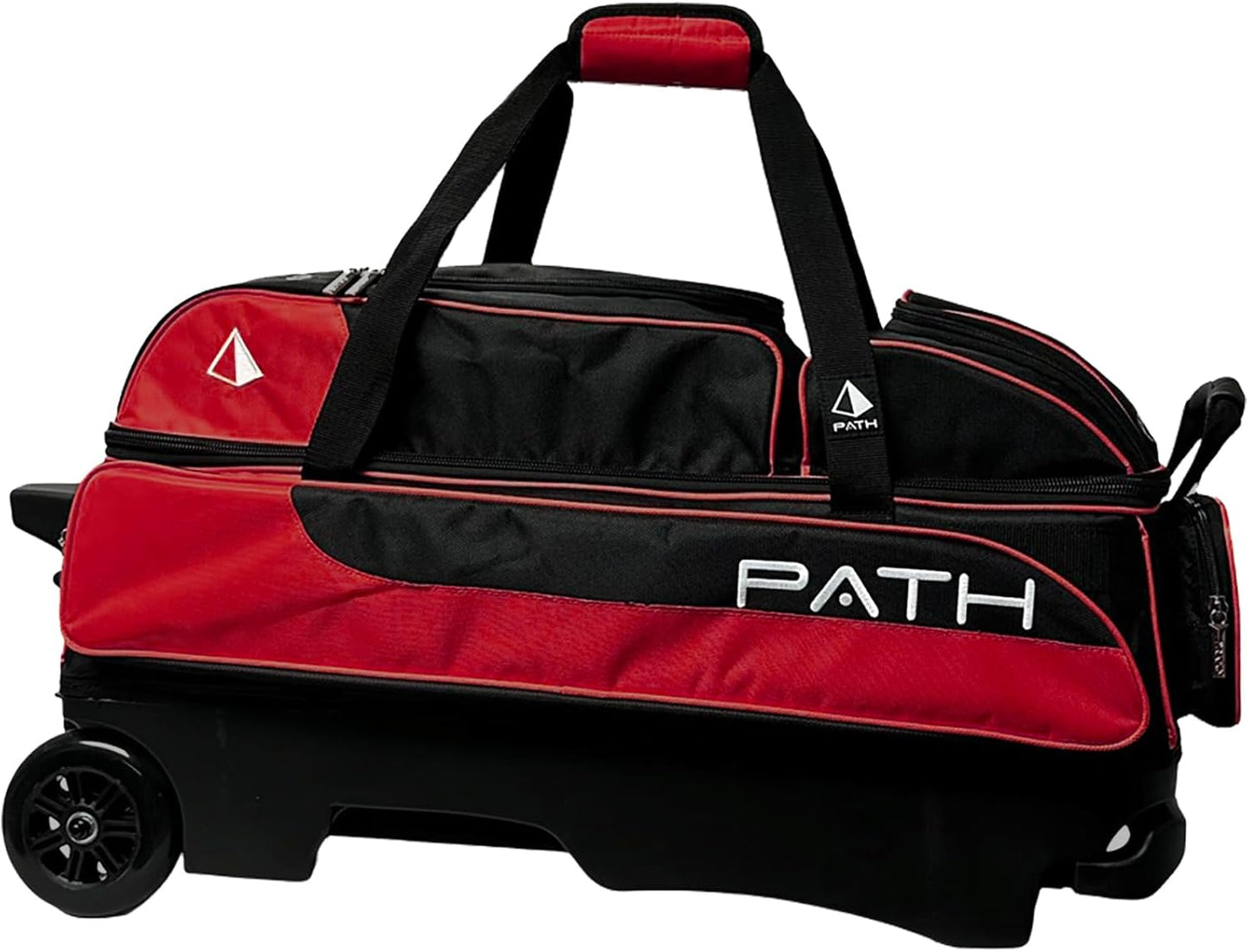 Pyramid Path Triple Premium Deluxe Roller Bowling Bag With Extra Large Separate Shoe Compartment (Up To US Mens Size 16) and 5 Accessory Pockets, 5" Wheels, Retractable Locking Handle - Extends to 42"