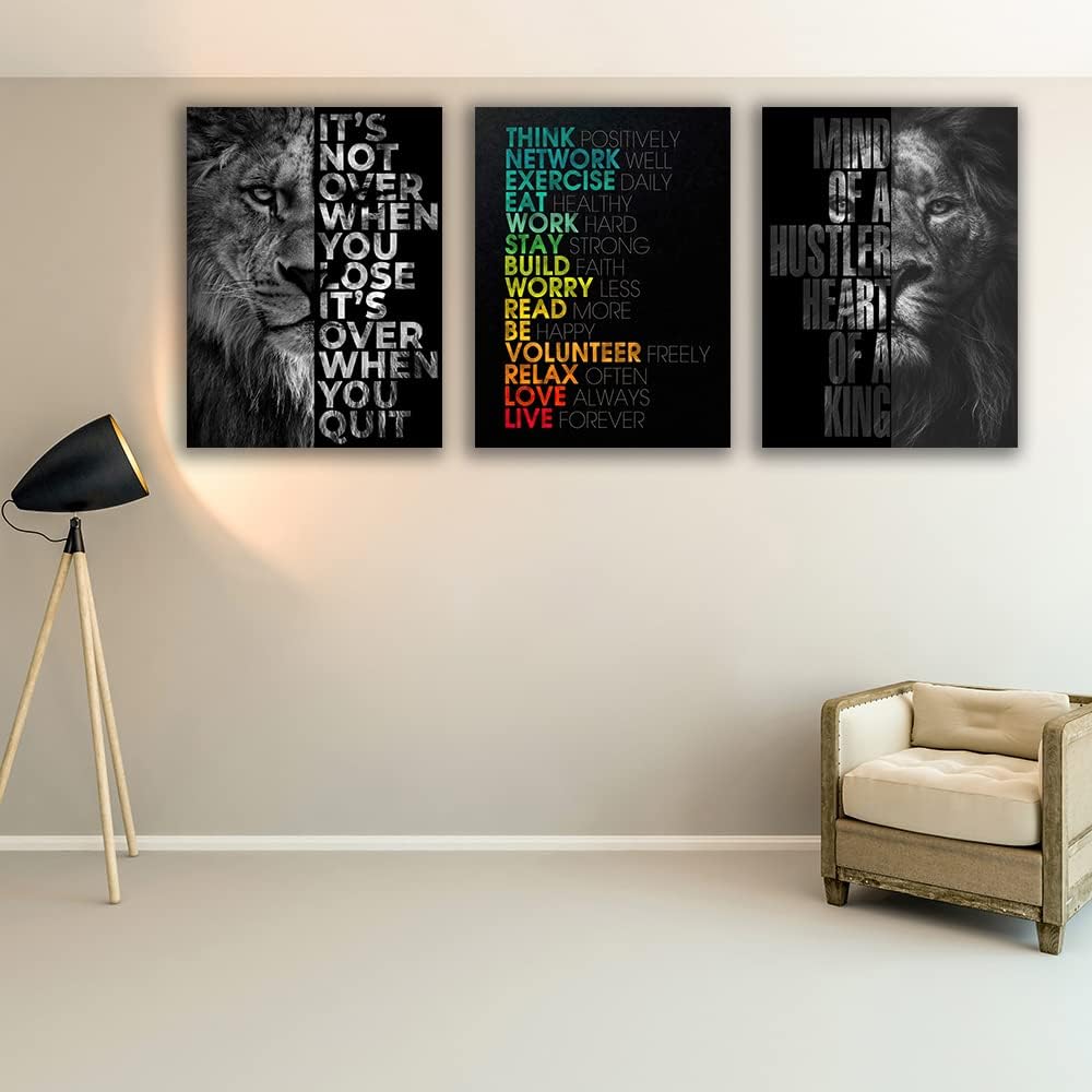 Motivational Canvas Painting Wall Art Execution Grind Hustle Inspirational Wall Art Success Entrepreneur Poster Positive Quotes Wall Poster Framed for Home Office Wall Decor[48''Wx 24''H]