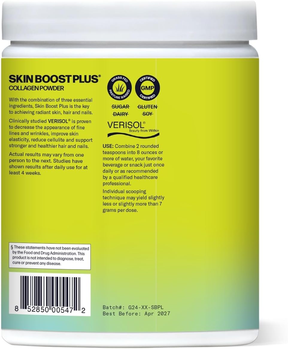 Sparkle Wellness Skin Boost Plus (Orange) [50-Serves] | Collagen Powder Supplement with VERISOL Bioactive Hydrolyzed Collagen Peptides, Vitamin C & Hyaluronic Acid to Improve Skin Elasticity