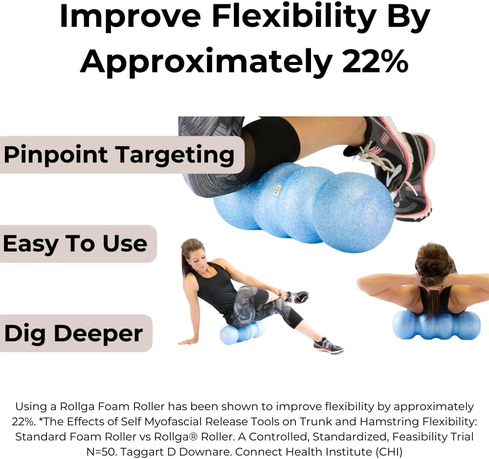 Rollga - The Better Foam Roller for Physical Therapy. Deep Tissue Massage Roller for Muscle Recovery, Back Pain Relief & Flexibility. Yoga & Pilates Exercise Roller. Beginner & Athlete Approved.