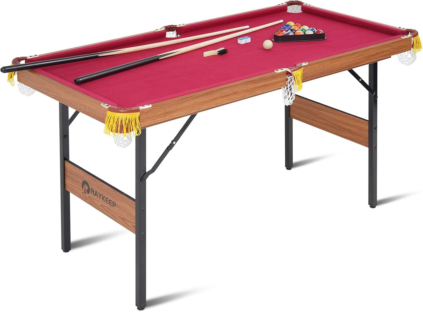 54" Portable Pool Table - Billiard Table for Kids & Adults with 2 Cues, Triangle Rack, Chalk & Brush - Compact Wooden Game Table for Home, Game Room, Indoor & Outdoor