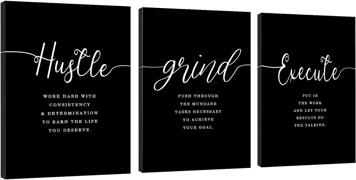 Gift for Boss,Framed Canvas Wall Art Success Quote, Office Wall Art, Black Large Poster, Positive Motivational Set of 3 Prints, Execute Failure Definition, Inspirational Print (F-3pcs,24x36inchx3pcs)