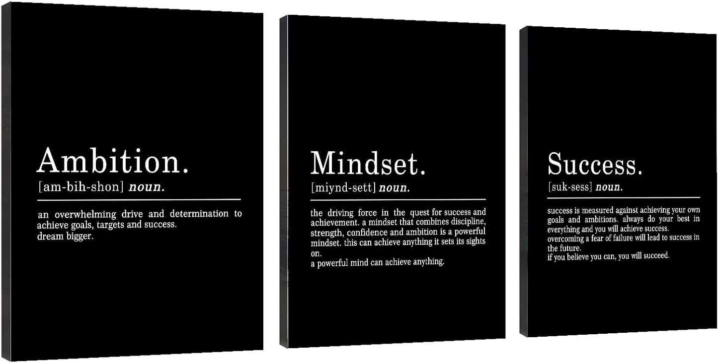Inspirational Canvas Painting Wall Art -EPHANY ART - Mindset Quotes Prints, Motivational Wall Art Success Framed Entrepreneur Poster Positive Quotes Wall Poster for Home Office Workplace (M-3pcs,24x36inchx3pcs)