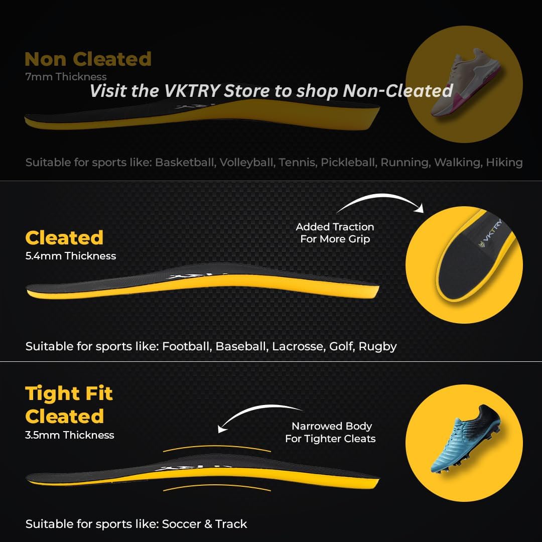VKTRY Gold for Cleated Shoes - Carbon Fiber Performance Insoles - Customized Inserts for Soccer & Track | Run Fast, Jump High, Land Soft, Support Recovery, US: Men 3-3.5, Women 5-5.5, <120lb