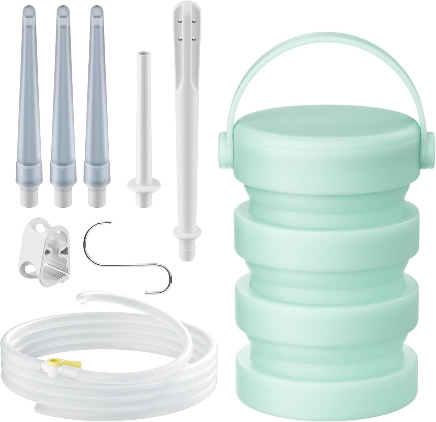 Silicone Collapsible Enema Bucket Kit, 1.2 Quart Enema Buckt, 5.3ft Enama Hose, 5 Enima Tips, Coffee enemas for Colon Cleanse Men and Women