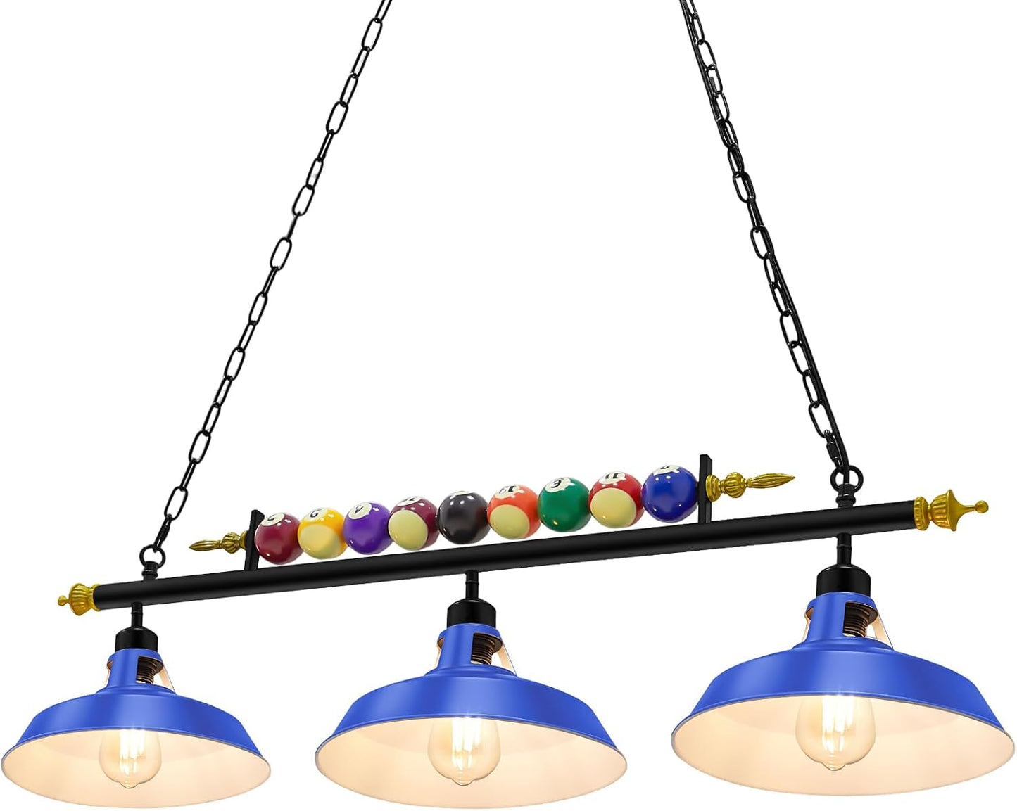 3 Lights Adjustable Pool Table Lights for 7'-8' Billiard Light Hanging Pool Table Light Fixture Lighting Pendant Lamp with Metal Shades for Game Rooms, Bulb Not Included (Royal Blue)