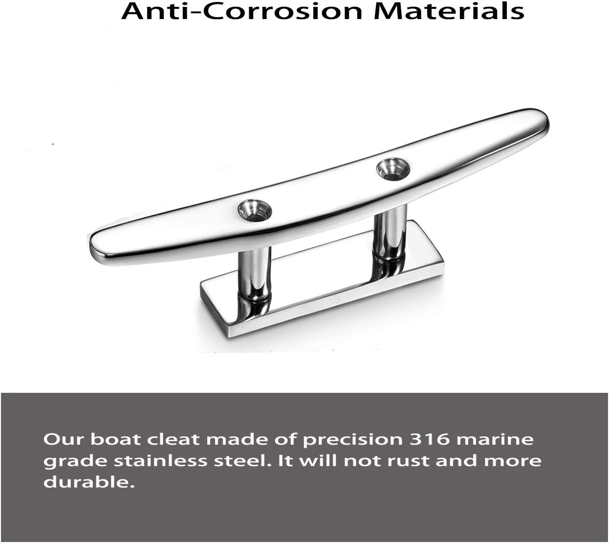 Boat Cleat 5 Inch Open Base 2 Pcs, Small Dock Cleat, Heavy Duty 316 Stainless Steel, Curtain Tie, Hook, Include Installation Screws