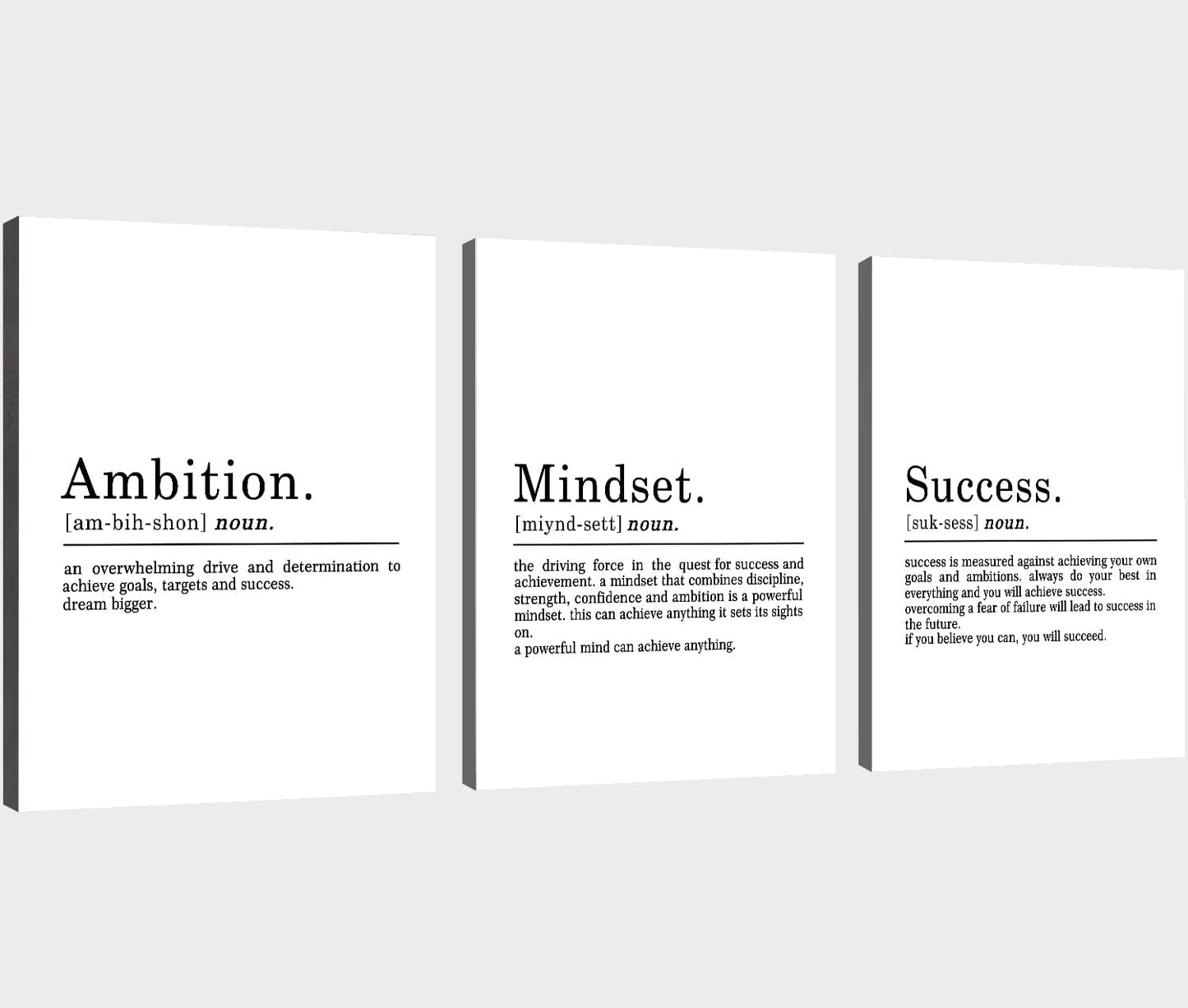 Inspirational Canvas Painting Wall Art -EPHANY ART - Mindset Quotes Prints, Ambition Letters Poster, Motivational Wall Art, Success Framed Entrepreneur Poster, Positive Quotes Wall Poster for Home Office Workplace (L-3pcs,12x16inchx3pcs)